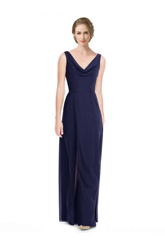 Cowl Neck Deep V-Back Chiffon Bridesmaid Dress with Side Front Slits Brisbane