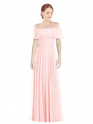 Off the Shoulder Long Bridesmaid Dress With Ruffle Overlay Brisbane