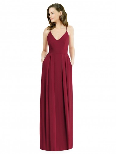 Pleated Skirt Chiffon Maxi Bridesmaid Dress with Pockets Brisbane