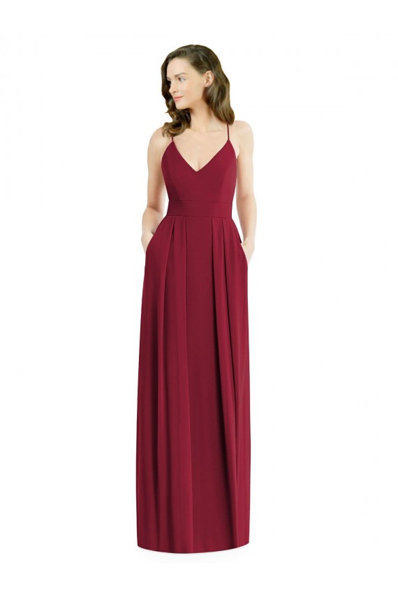 Pleated Skirt Chiffon Maxi Bridesmaid Dress with Pockets Brisbane