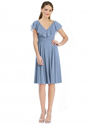 Cocktail Length V-Neck V-Back Short Chiffon Bridesmaid Dress Brisbane
