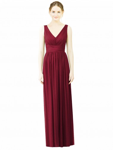 V-Neck Full-Length Sleeveless Low Back Chiffon Bridesmaid Dress Brisbane