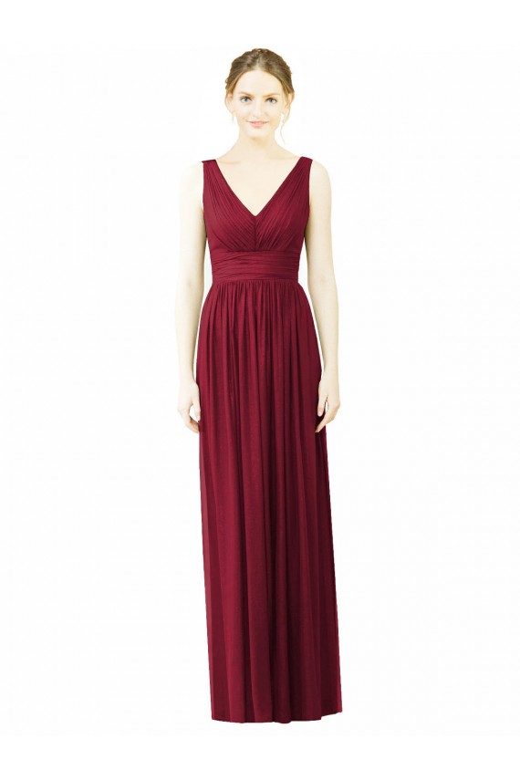 V-Neck Full-Length Sleeveless Low Back Chiffon Bridesmaid Dress Brisbane