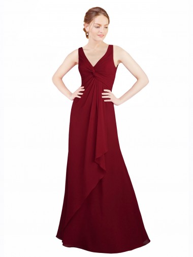 Twist-Knot V-Neckline Long Chiffon Bridesmaid Dress Brisbane