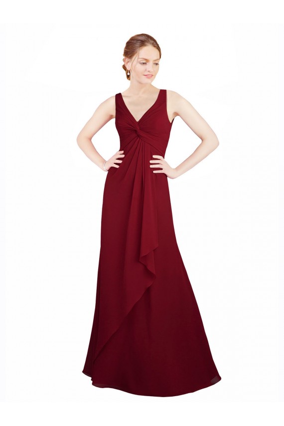 Twist-Knot V-Neckline Long Chiffon Bridesmaid Dress Brisbane