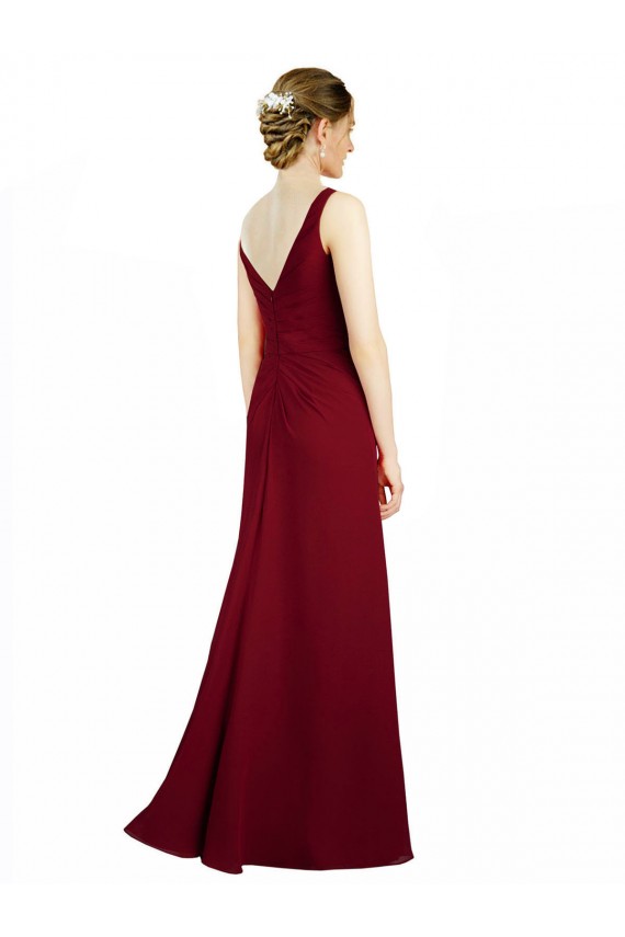 Twist-Knot V-Neckline Long Chiffon Bridesmaid Dress Brisbane