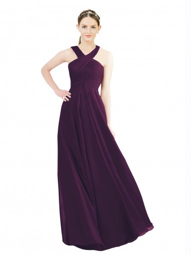 Draped Long Chiffon Bridesmaid Dress with Unique Crossed Neckline Brisbane