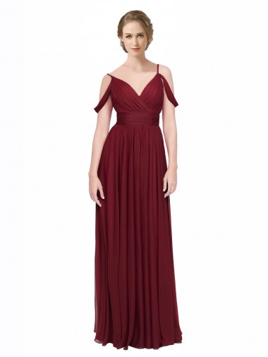 Off the Shoulder V-Neck Petite Chiffon Bridesmaid Dress with Open Back Brisbane