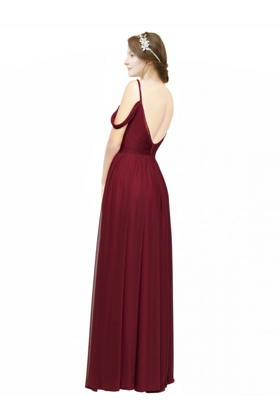 Off the Shoulder V-Neck Petite Chiffon Bridesmaid Dress with Open Back Brisbane