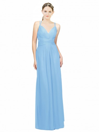 Double Straps Shoulder V-Neck Sheath Chiffon Bridesmaid Dress with Keyhole Back Brisbane