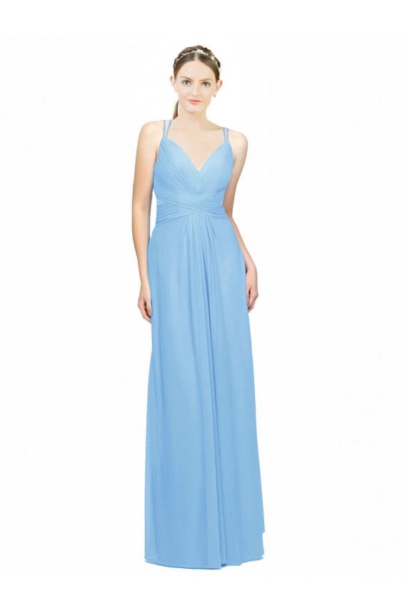 Double Straps Shoulder V-Neck Sheath Chiffon Bridesmaid Dress with Keyhole Back Brisbane
