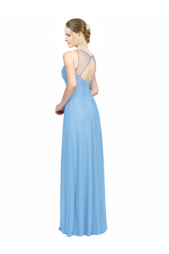 Double Straps Shoulder V-Neck Sheath Chiffon Bridesmaid Dress with Keyhole Back Brisbane