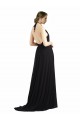 Backless Halter Chiffon Bridesmaid Dress with Front Slit and Tie Open Back Brisbane