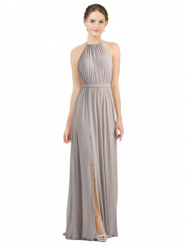 Backless Halter Chiffon Bridesmaid Dress with Front Slit and Tie Open Back Brisbane
