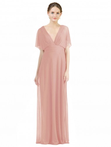 Draped Short Sleeves Long Chiffon A-Line Bridesmaid Dress Brisbane