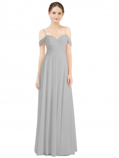 Off the Shoulder Long Chiffon Bridesmaid Dress with Ruched Bodice Brisbane