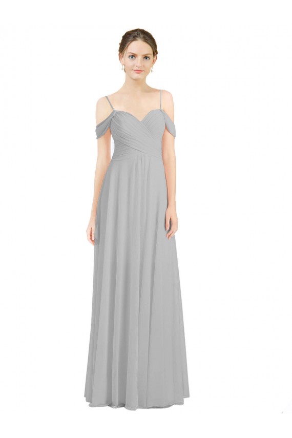 Off the Shoulder Long Chiffon Bridesmaid Dress with Ruched Bodice Brisbane