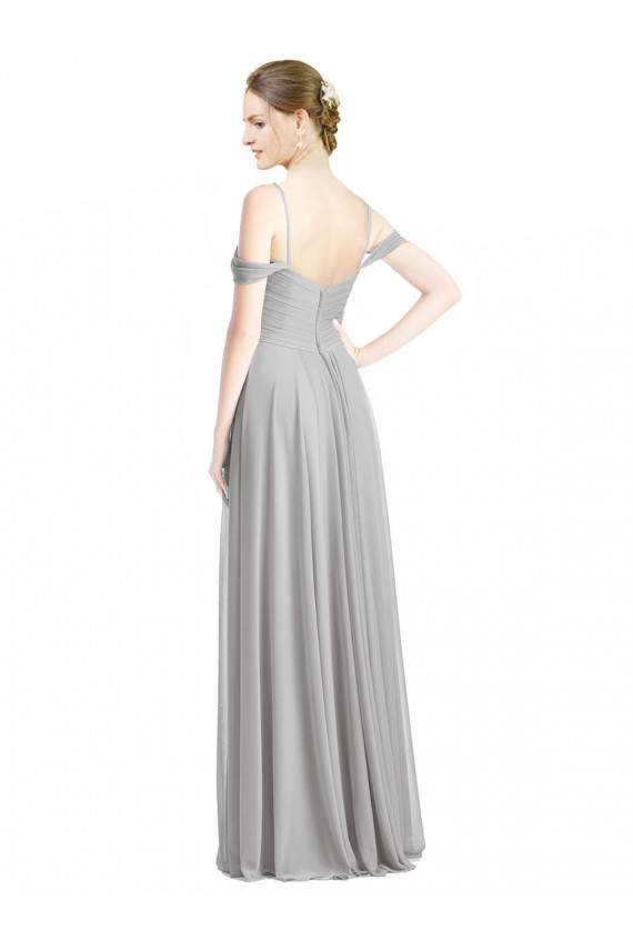 Off the Shoulder Long Chiffon Bridesmaid Dress with Ruched Bodice Brisbane