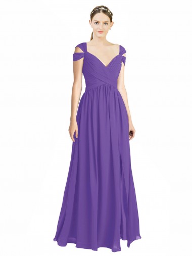 Off the Shoulder Cap Sleeves Chiffon Bridesmaid Dress with Pleats Brisbane