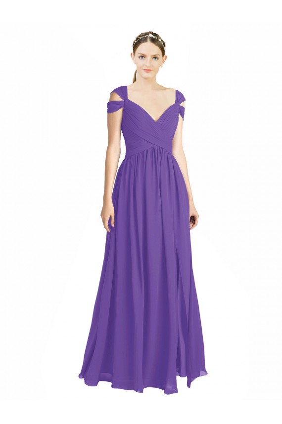 Off the Shoulder Cap Sleeves Chiffon Bridesmaid Dress with Pleats Brisbane