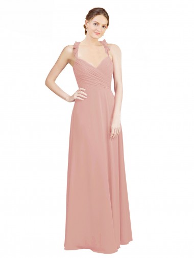 Ruched Sweetheart Halter Neckline Chiffon Bridesmaid Dress with Tie Open Back Brisbane