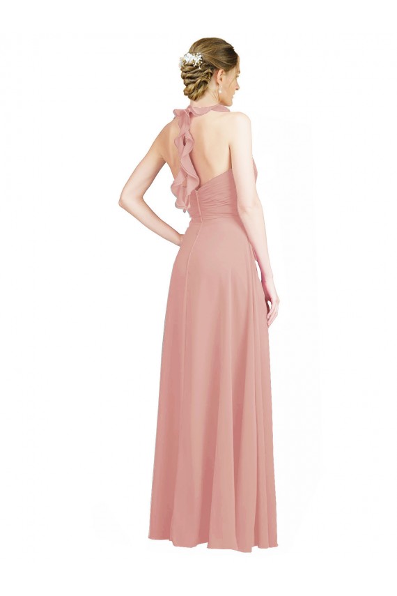 Ruched Sweetheart Halter Neckline Chiffon Bridesmaid Dress with Tie Open Back Brisbane