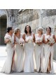 Chiffon Long Champagne Evening Dress with Sexy High Slit and Front Ruffles Brisbane