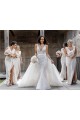 Chiffon Long Champagne Evening Dress with Sexy High Slit and Front Ruffles Brisbane