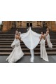 Chiffon Long Champagne Evening Dress with Sexy High Slit and Front Ruffles Brisbane