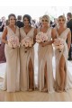 Chiffon Long Champagne Evening Dress with Sexy High Slit and Front Ruffles Brisbane