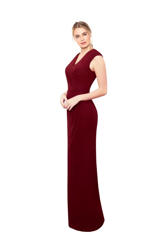 Cap Sleeves Chiffon Bridesmaid Dress / Prom Dress with Pleated V-Neck Bodice Brisbane