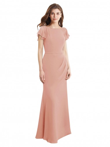 Cap Sleeves Long Chiffon Bridesmaid Dress / Prom Dress with Low V-Back Brisbane