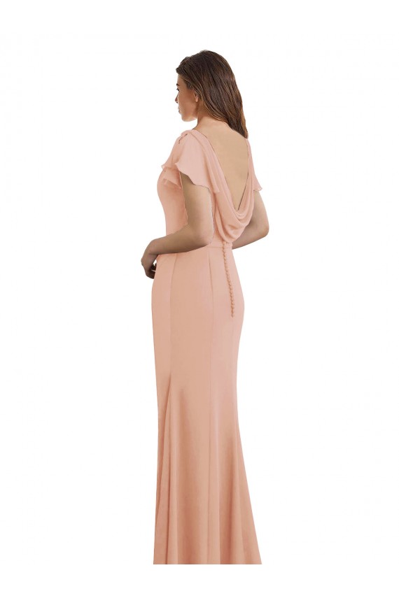 Cap Sleeves Long Chiffon Bridesmaid Dress / Prom Dress with Low V-Back Brisbane