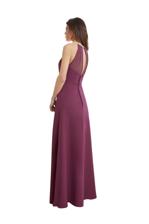 High Neckline Long Chiffon Bridesmaid Dress with Beaded Trim Brisbane