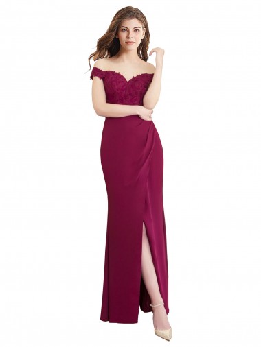 Off the Shoulder Chiffon Bridesmaid Dress with Lace Appliques and Front Slit Brisbane