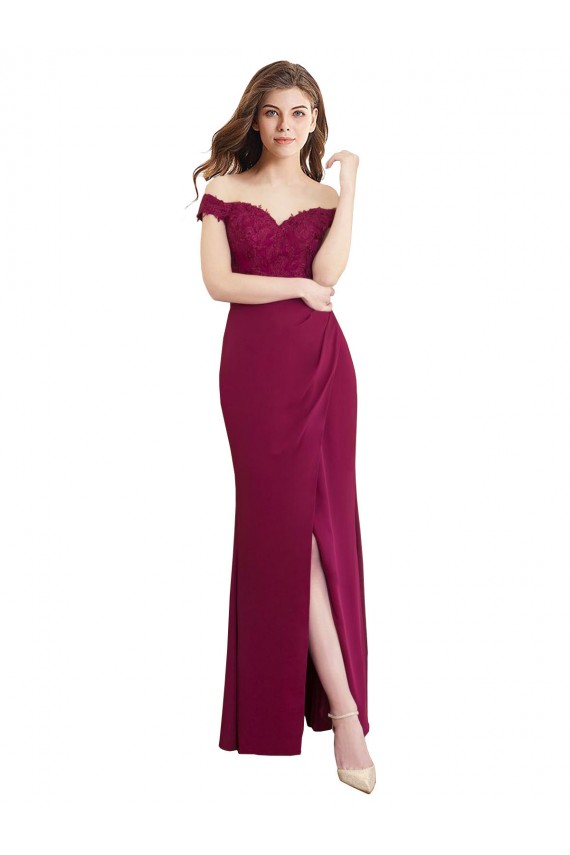 Off the Shoulder Chiffon Bridesmaid Dress with Lace Appliques and Front Slit Brisbane