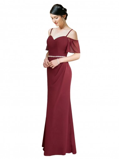 Draped Cold Shoulder Long Chiffon Bridesmaid Dress with Spaghetti Straps Brisbane