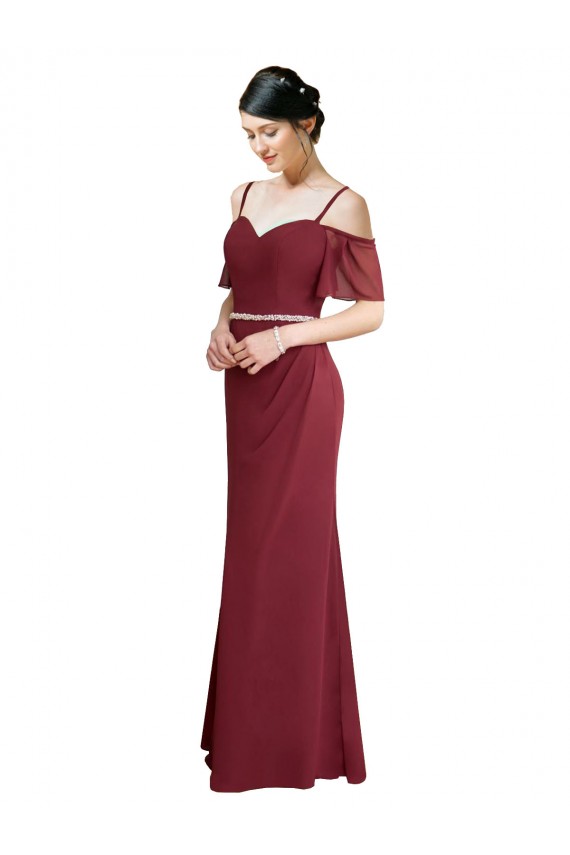 Draped Cold Shoulder Long Chiffon Bridesmaid Dress with Spaghetti Straps Brisbane