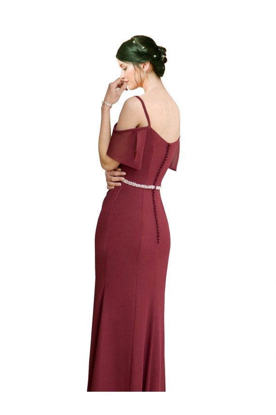 Draped Cold Shoulder Long Chiffon Bridesmaid Dress with Spaghetti Straps Brisbane