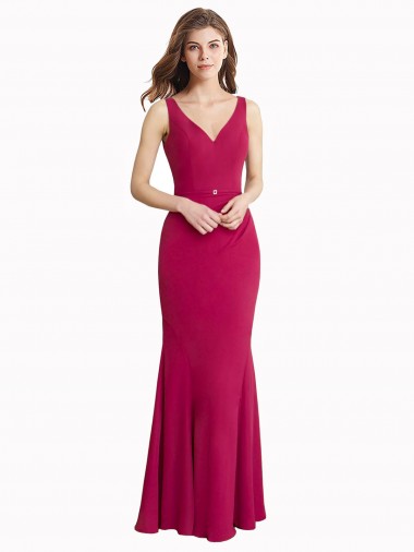 V-Neck Mermaid Chiffon Bridesmaid Dress / Prom Dress with V-Back and Belt Brisbane