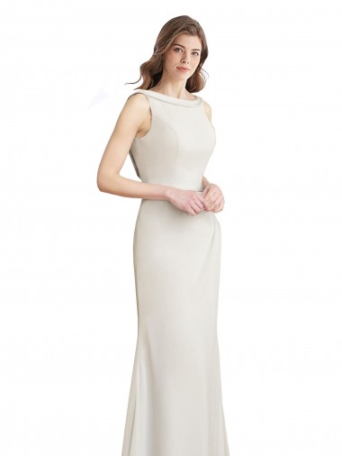 Long Chiffon Bridesmaid Dress with Boat Neckline and Satin Collar Brisbane