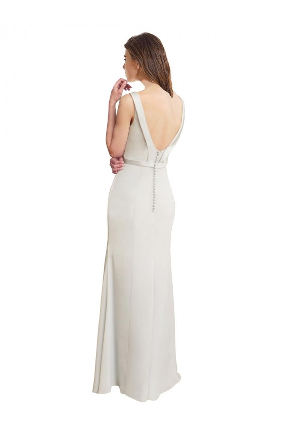 Long Chiffon Bridesmaid Dress with Boat Neckline and Satin Collar Brisbane