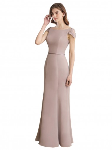 Capped Sleeves Embroidered with Applique Lace Mermaid Chiffon Bridesmaid Dress Brisbane