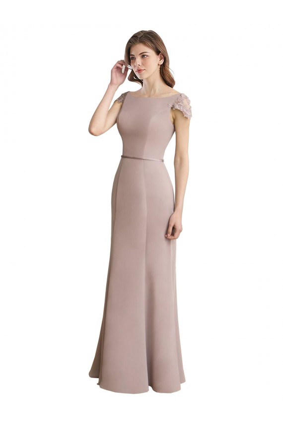Capped Sleeves Embroidered with Applique Lace Mermaid Chiffon Bridesmaid Dress Brisbane