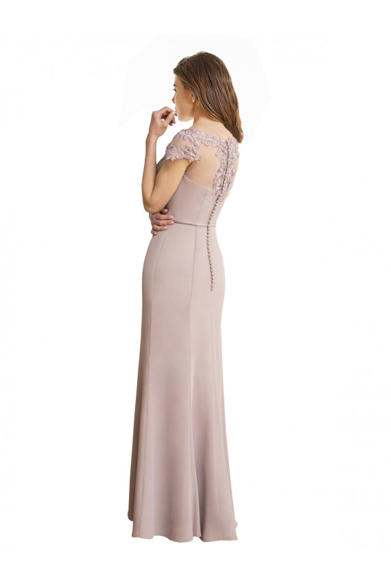 Capped Sleeves Embroidered with Applique Lace Mermaid Chiffon Bridesmaid Dress Brisbane