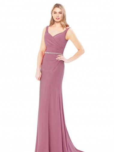 Long Slim Chiffon Bridesmaid Dress / Prom Dress with Beaded Waist Brisbane