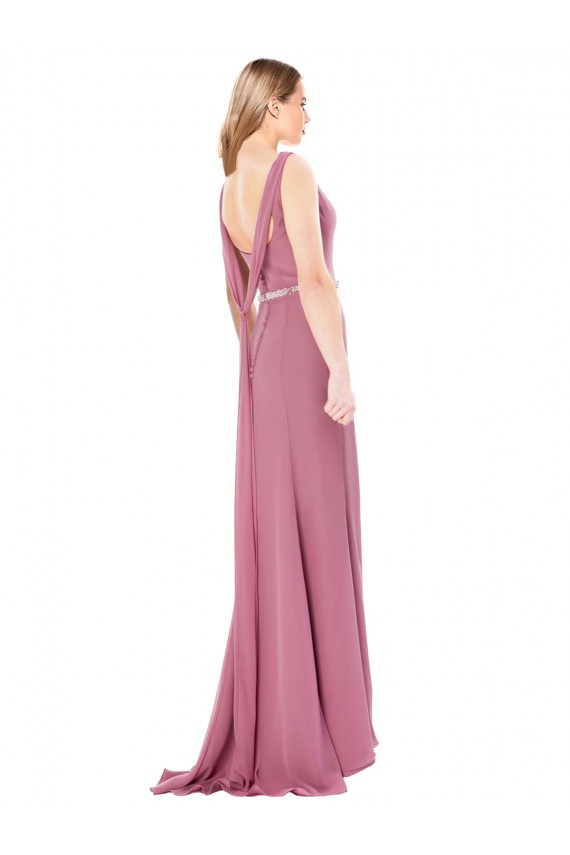 Long Slim Chiffon Bridesmaid Dress / Prom Dress with Beaded Waist Brisbane