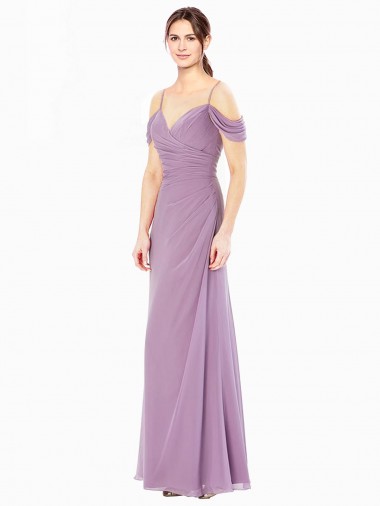 Draped Off the Shoulder Sweetheart Chiffon Bridesmaid Dress with Button Back Brisbane