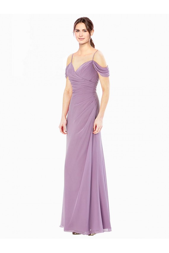 Draped Off the Shoulder Sweetheart Chiffon Bridesmaid Dress with Button Back Brisbane