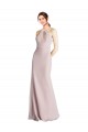 Long Slim Chiffon Bridesmaid Dress with Ruffled Waist and Keyhole Brisbane